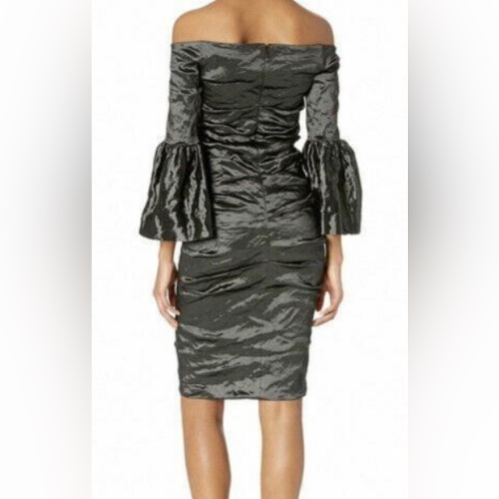 Nicole Miller NWT Techno Metal Flare Sleeve dress - Picture 2 of 9